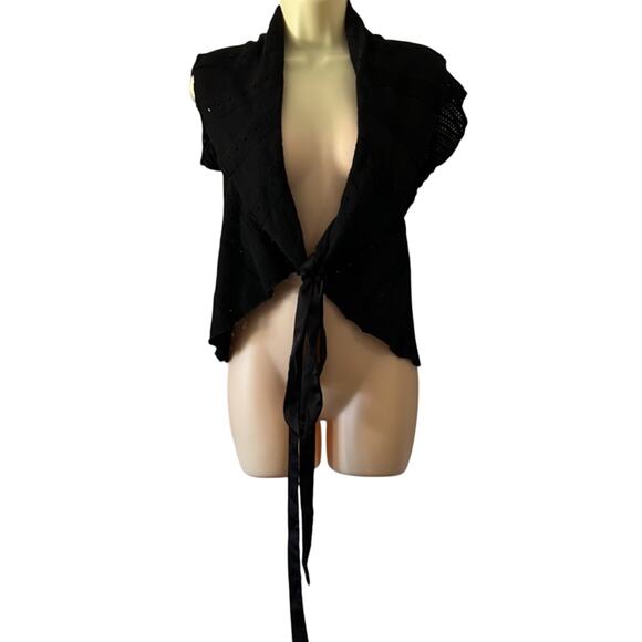 Forever 21 Black Sweater Vest Cardigan Juniors Size Small Tie Front Y2K - Picture 2 of 9